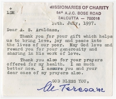 1997 Mother Teresa Signed Letter (University Archives LOA)